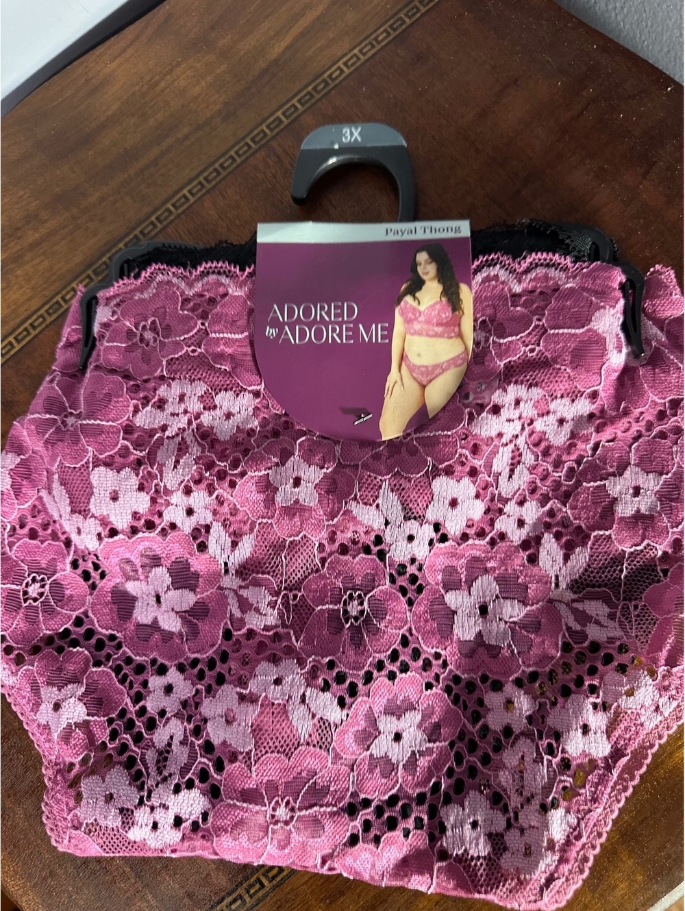 NWT Adored by Adore Me Payal Thong Pink Floral Lace Size 3X